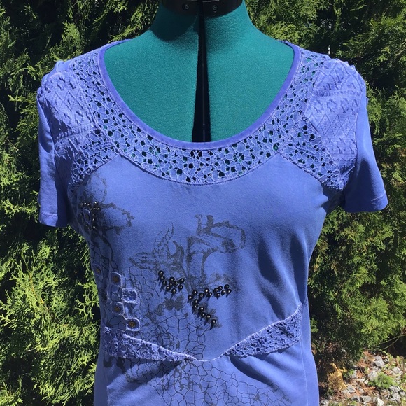 Angels Never Die Purple Embellished T-shirt, Med - Picture 2 of 16